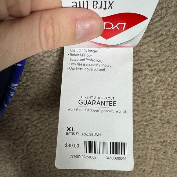 Athleta Swim Bikini Bottom Size XL Blue/White Batik Floral Print Low Rise NEW - Picture 5 of 9